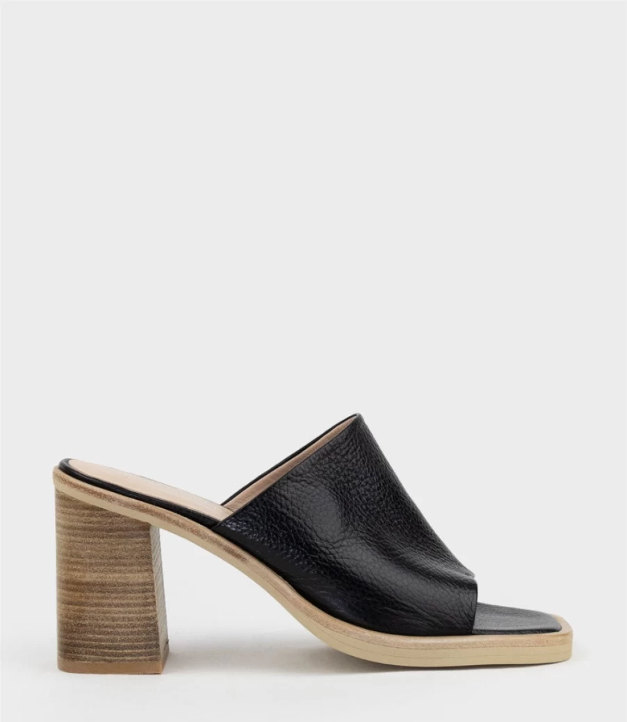 Edward Meller Women's Inaya90 Black Block Heel Slide Sandals