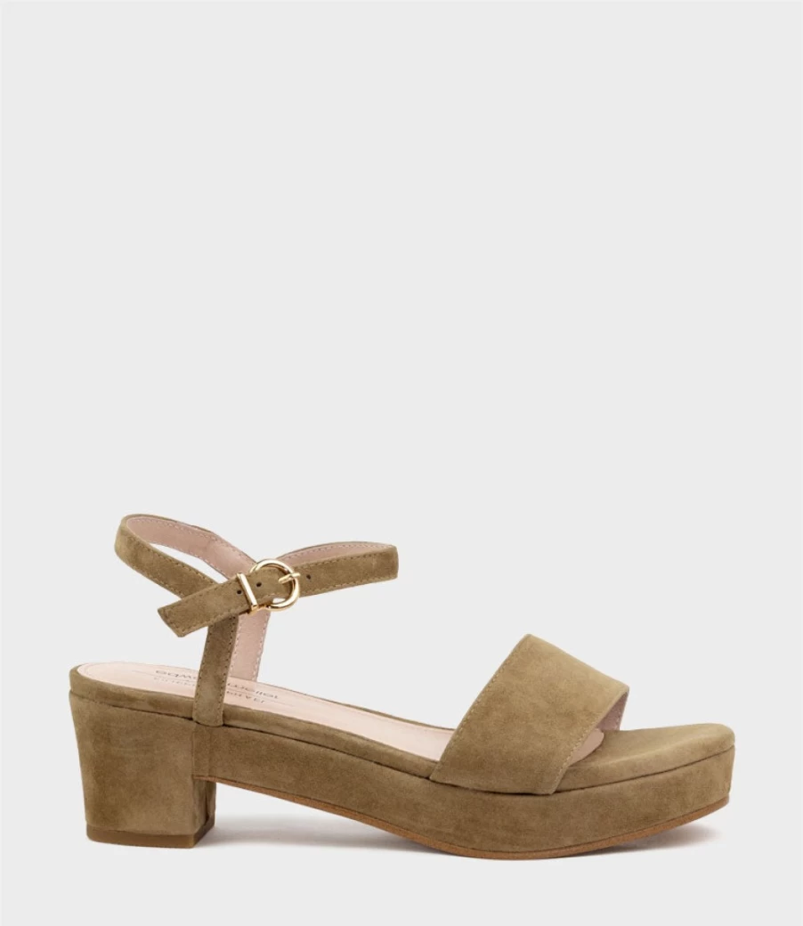 Edward Meller Women's Ralin50 Camel Suede Two-Strap Sandals with Self-Covered Unit