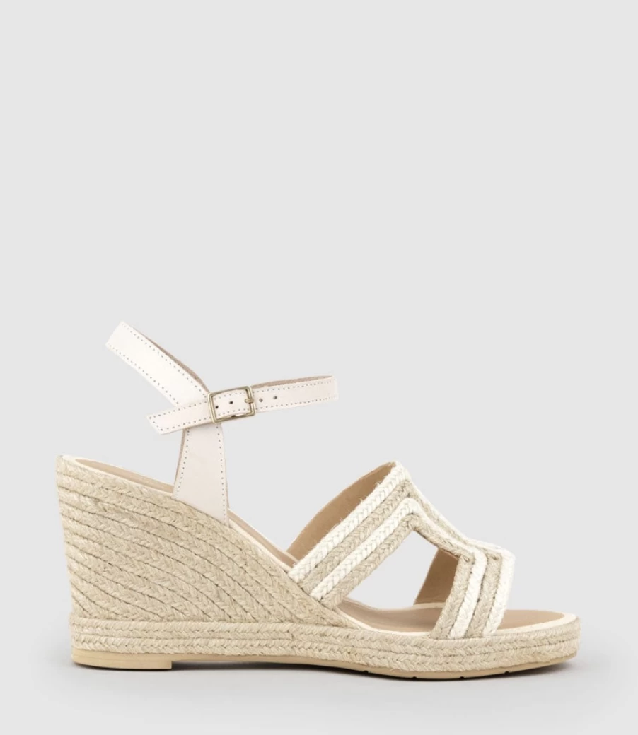 Edward Meller Women's White Geometric Weave Espadrille Sandals - Motif High Wedge