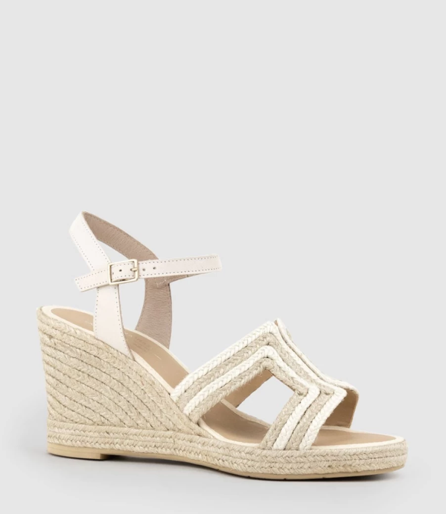 Edward Meller Women's White Geometric Weave Espadrille Sandals - Motif High Wedge