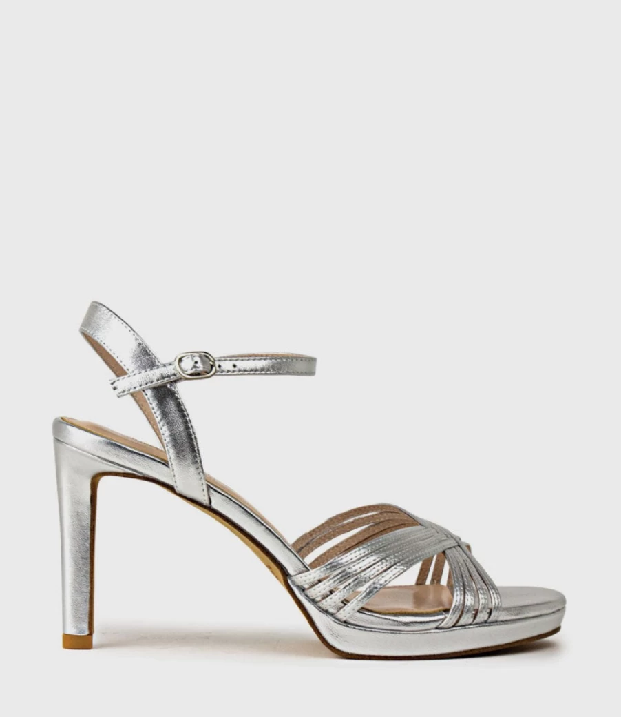 Edward Meller Women's Sona90 Silver Cross Strap Platform Sandals