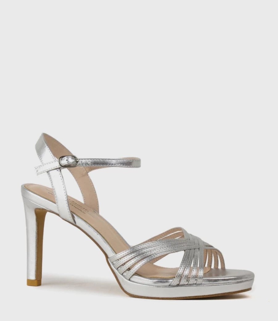 Edward Meller Women's Sona90 Silver Cross Strap Platform Sandals