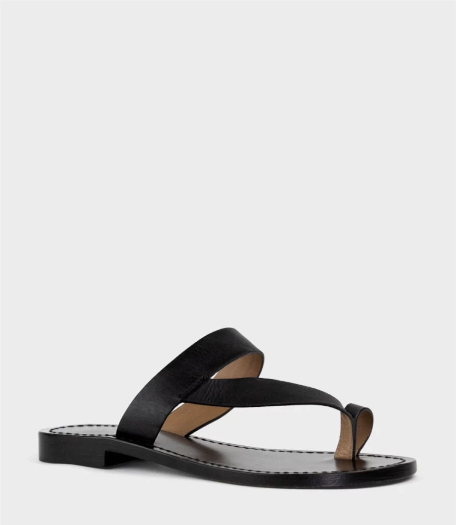 Edward Meller Women's Black Kirabee Toe Thong Sandals Slide