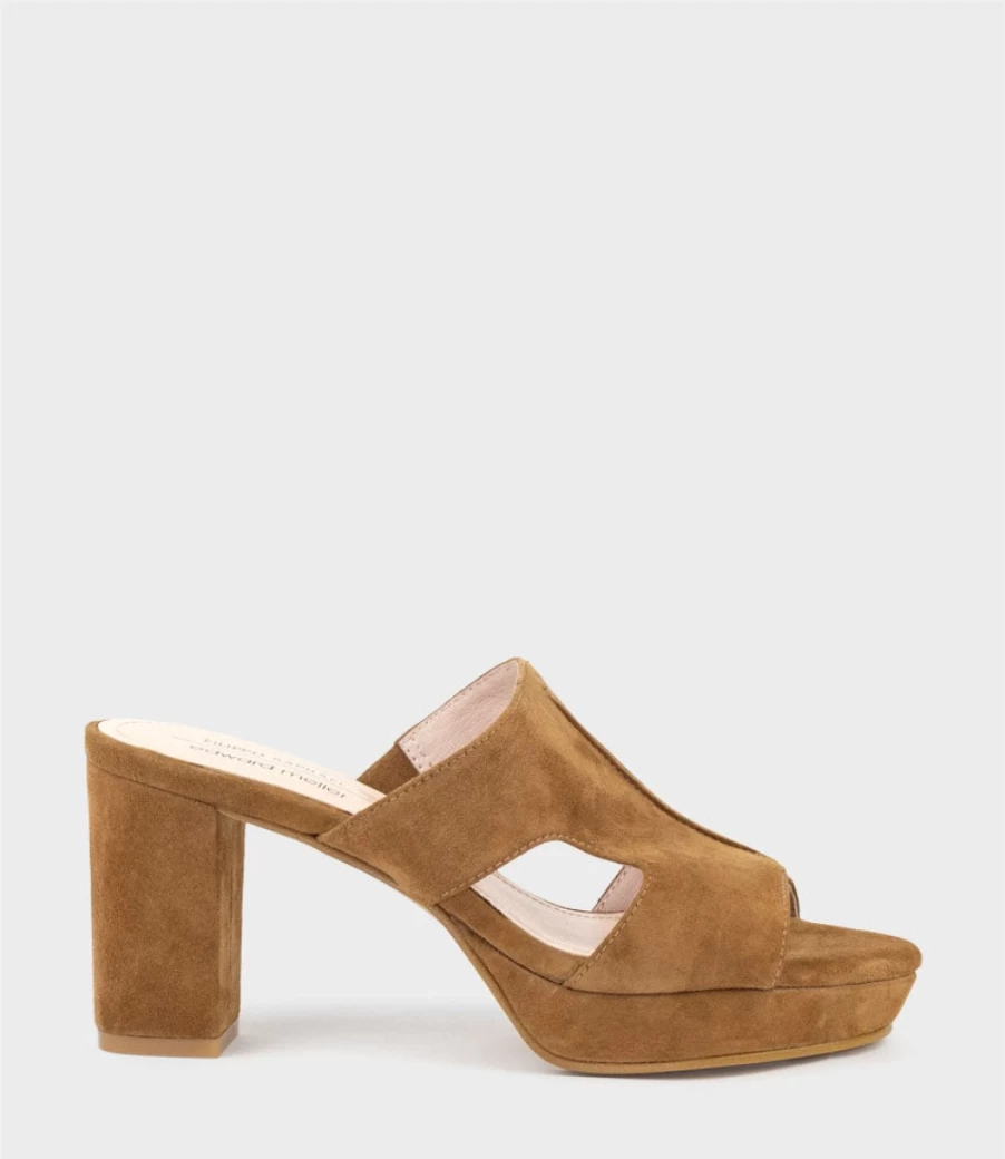 Edward Meller Women's Iris80 Tawny Suede Platform Slide Sandals with Cut-Out Design
