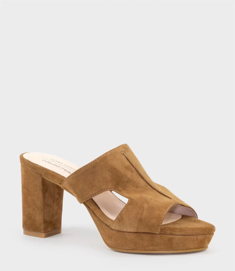 Edward Meller Women's Iris80 Tawny Suede Platform Slide Sandals with Cut-Out Design