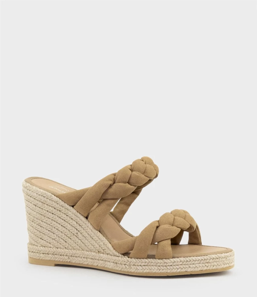 Edward Meller Women's Tan Suede Malone Braided Two-Strap Espadrille Sandals