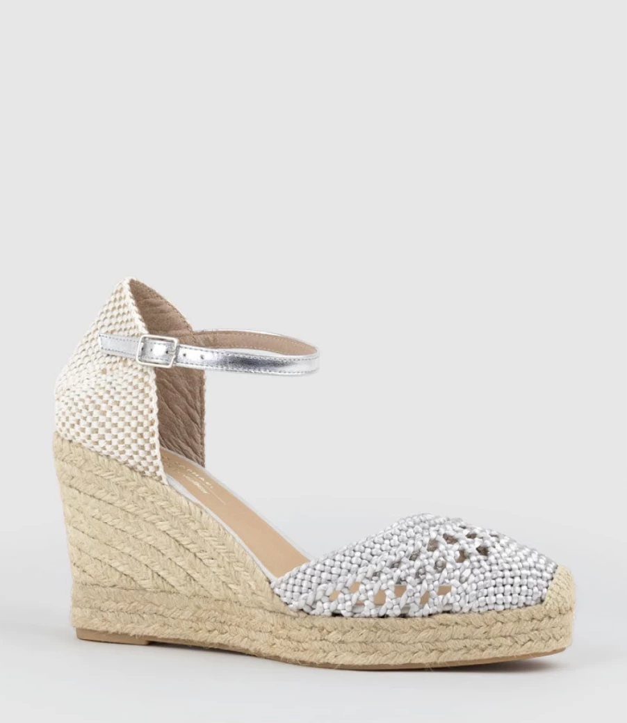 Edward Meller Women's Silver Madras Closed Toe Espadrille Flats