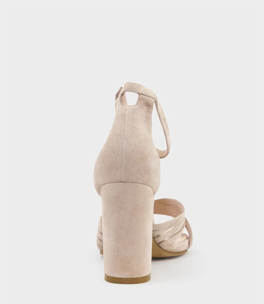 Edward Meller Women's Karina85 Multistrap Block Heel Sandals in Blush Suede