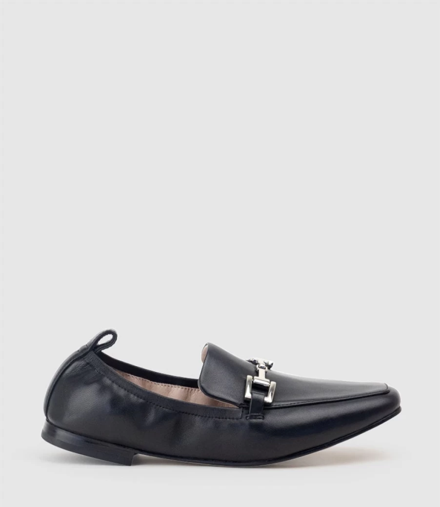 Edward Meller Women's Black Elastic Back Slipper with Hardware Detail