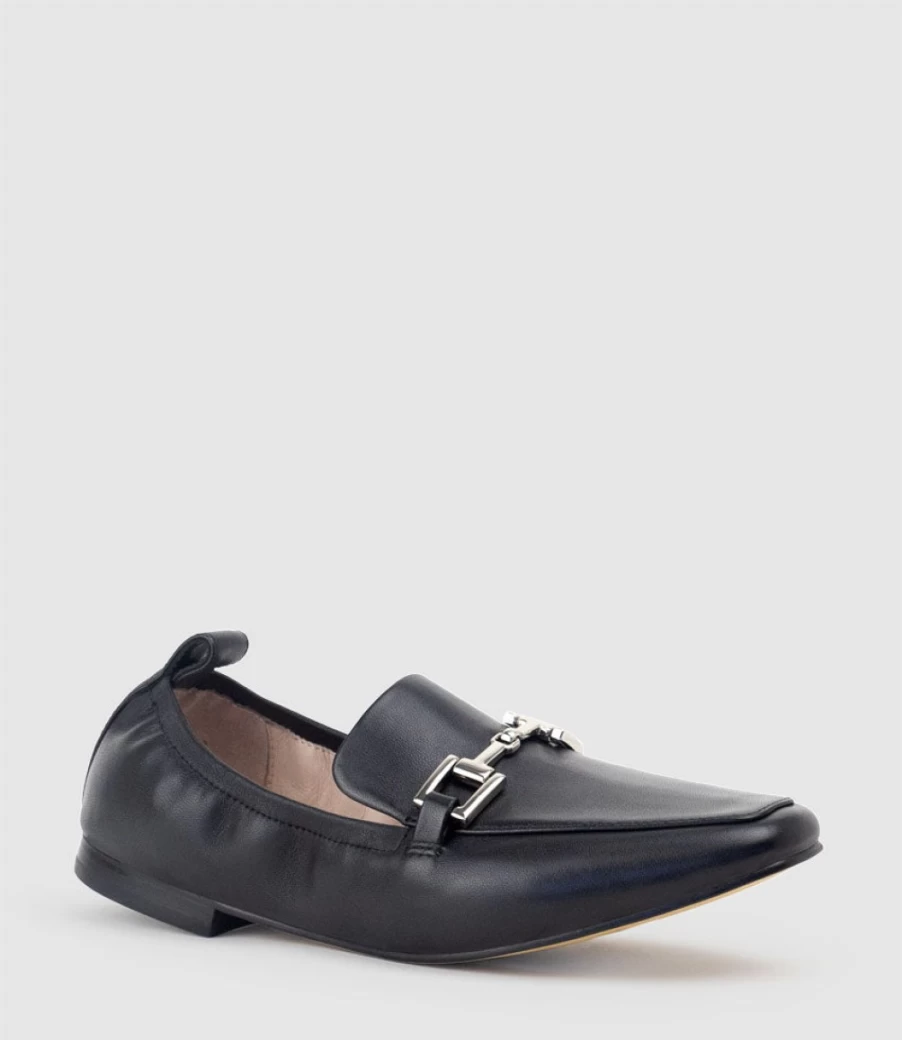 Edward Meller Women's Black Elastic Back Slipper with Hardware Detail