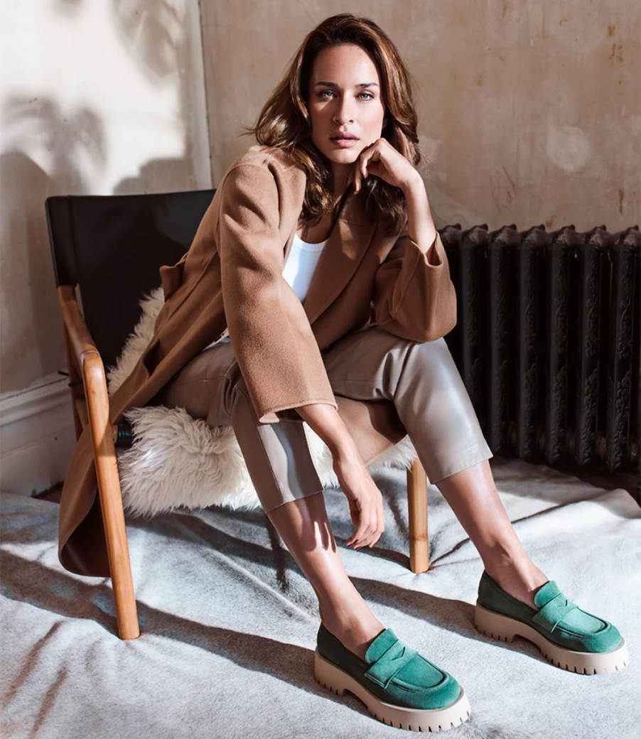 Edward Meller Women's Green Suede Greville Loafers with Lug Sole