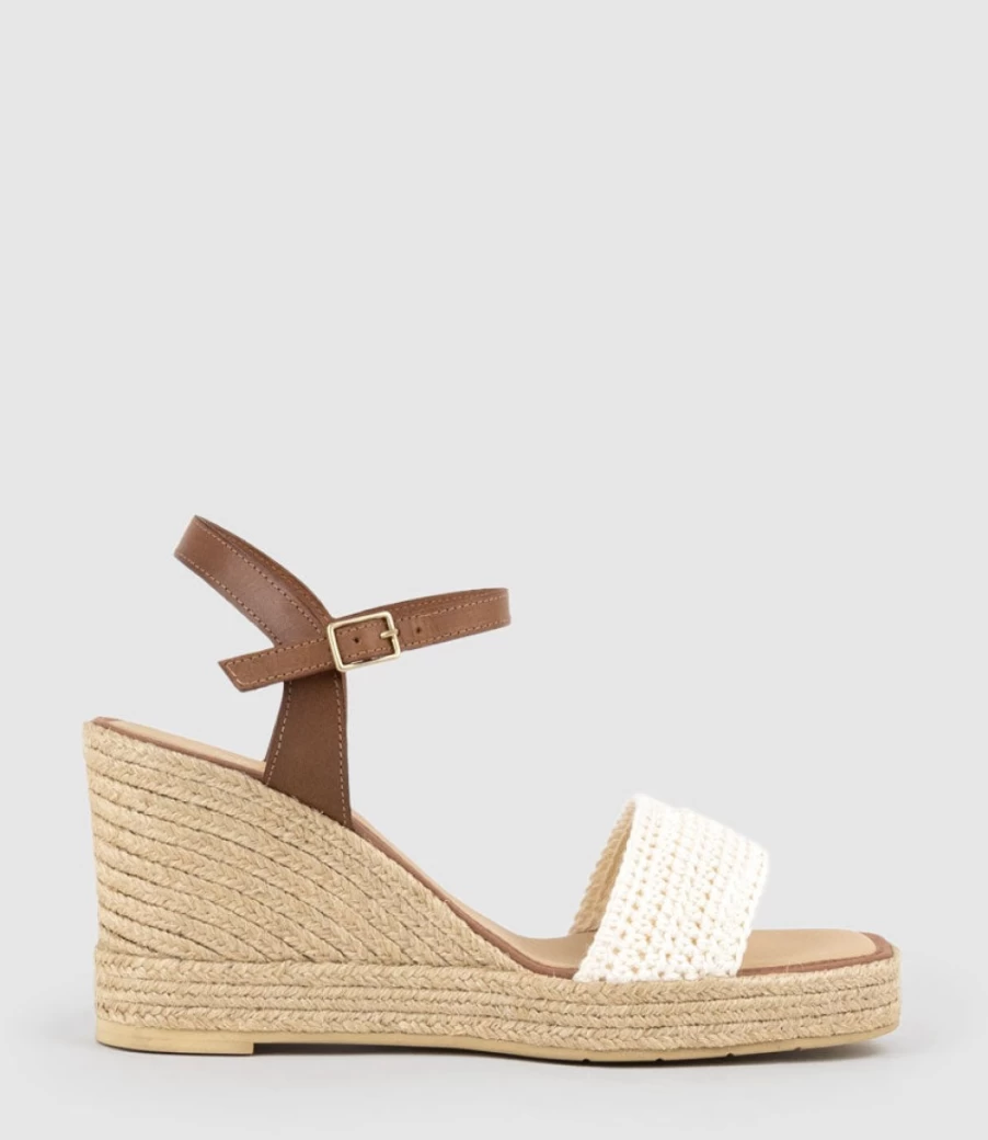 Edward Meller Women's Moire Crochet Tan Espadrille Flats – Handmade Comfort Sandals