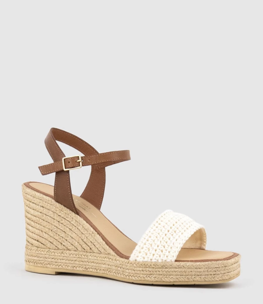 Edward Meller Women's Moire Crochet Tan Espadrille Flats – Handmade Comfort Sandals