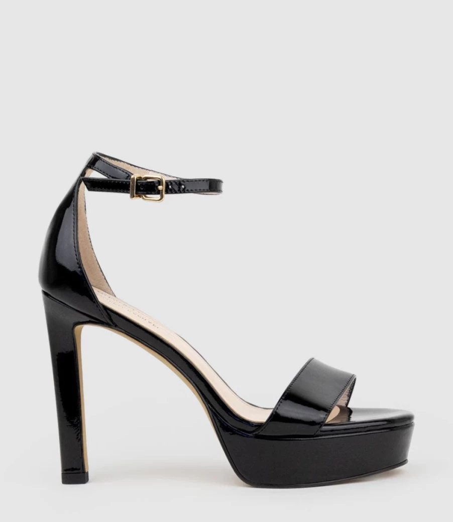 Edward Meller Women's Sydney110 Black Patent Single Strap Platform Sandals