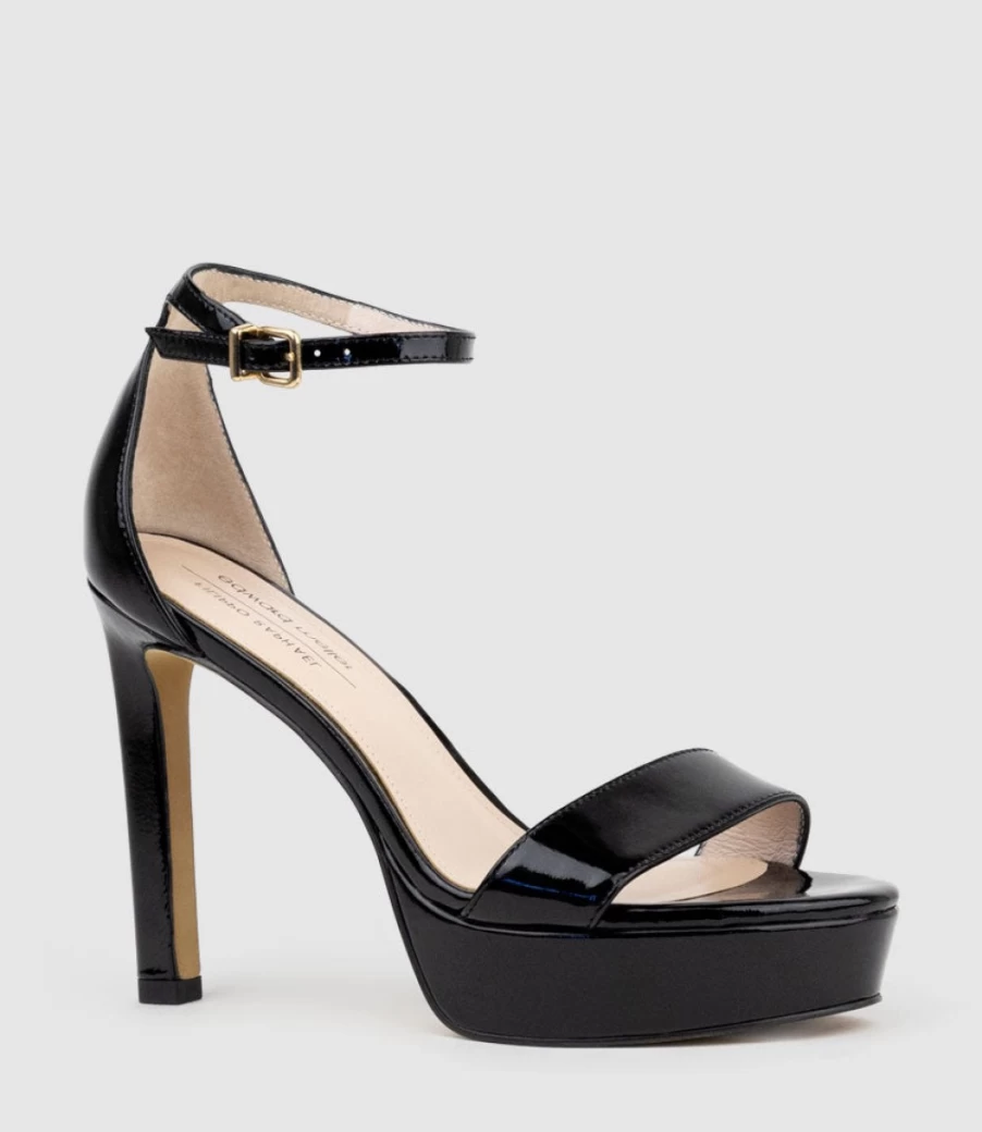 Edward Meller Women's Sydney110 Black Patent Single Strap Platform Sandals