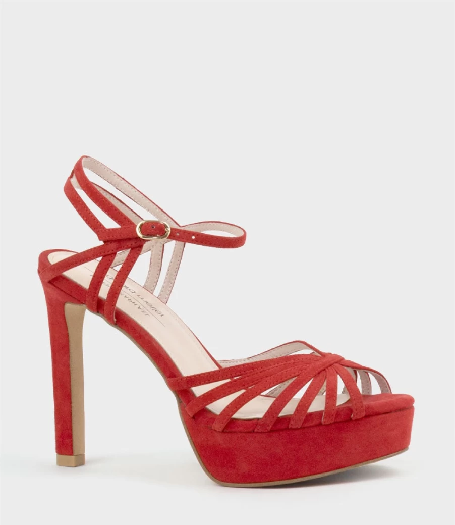 Edward Meller Women's Syria110 Multistrap Platform Sandal in Red Suede