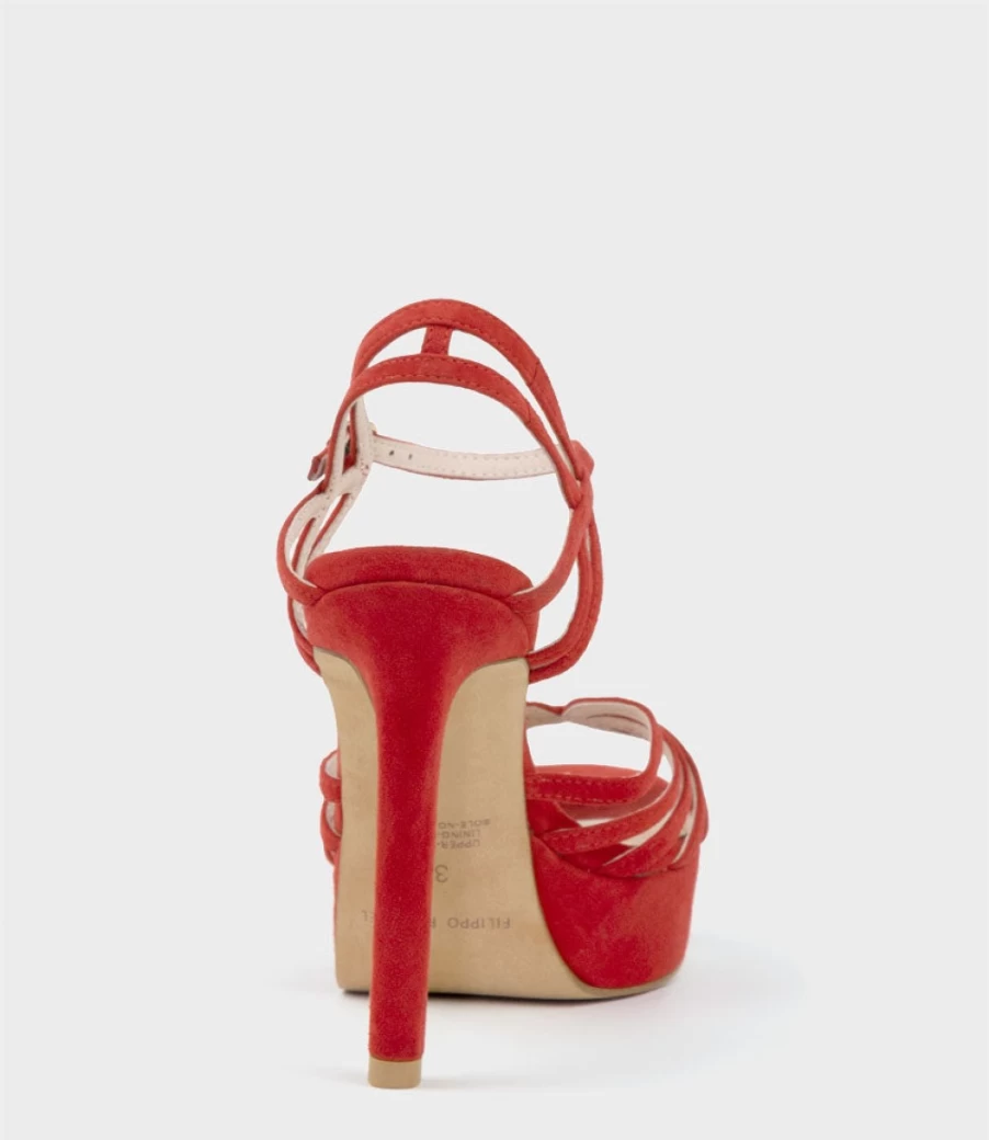 Edward Meller Women's Syria110 Multistrap Platform Sandal in Red Suede