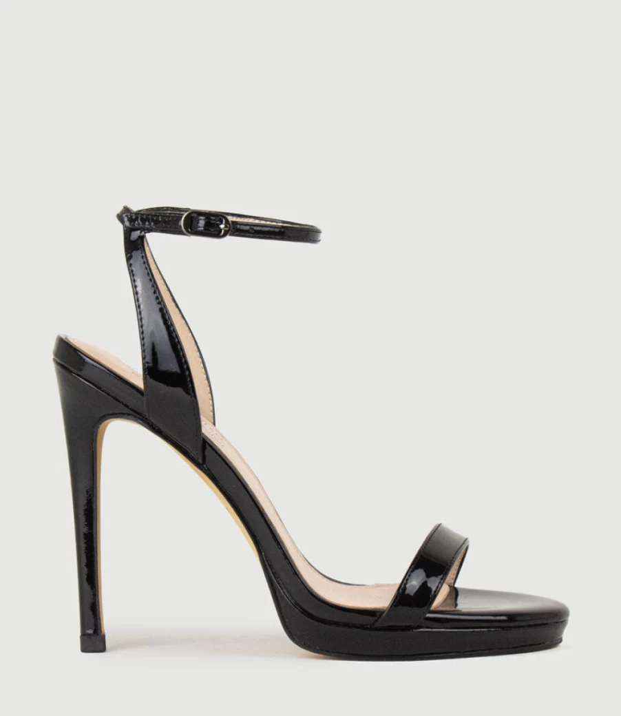 Edward Meller Women's Whisper110 Single Strap Black Patent Platform Sandal