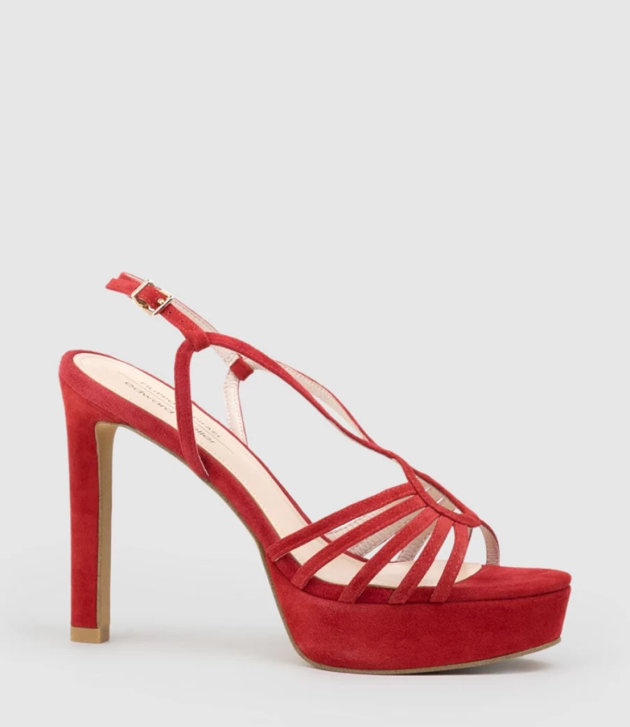 Edward Meller Women's Sienna110 Red Suede Strappy Platform Sandals