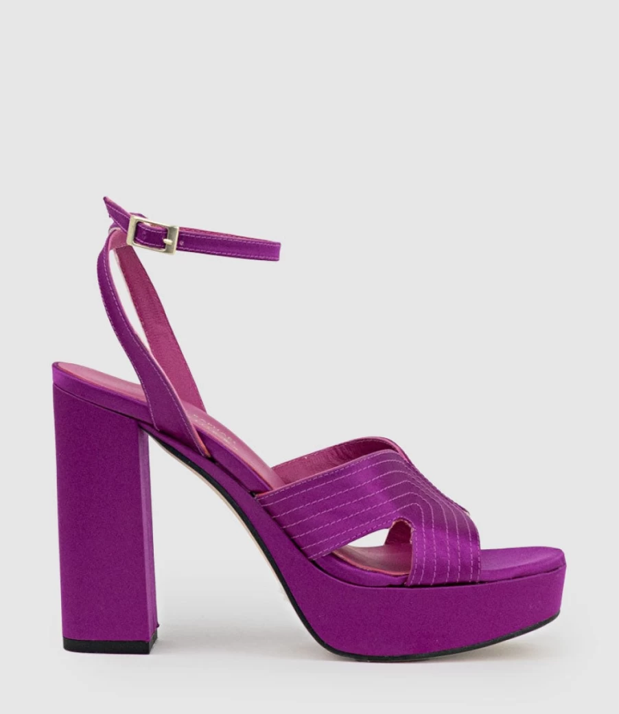 Edward Meller Women's Rosalia100 Magenta Satin Platform Sandal with Stitched Detail
