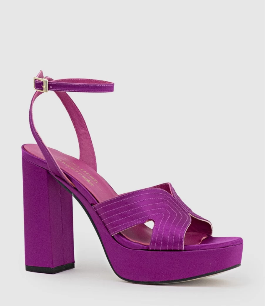 Edward Meller Women's Rosalia100 Magenta Satin Platform Sandal with Stitched Detail