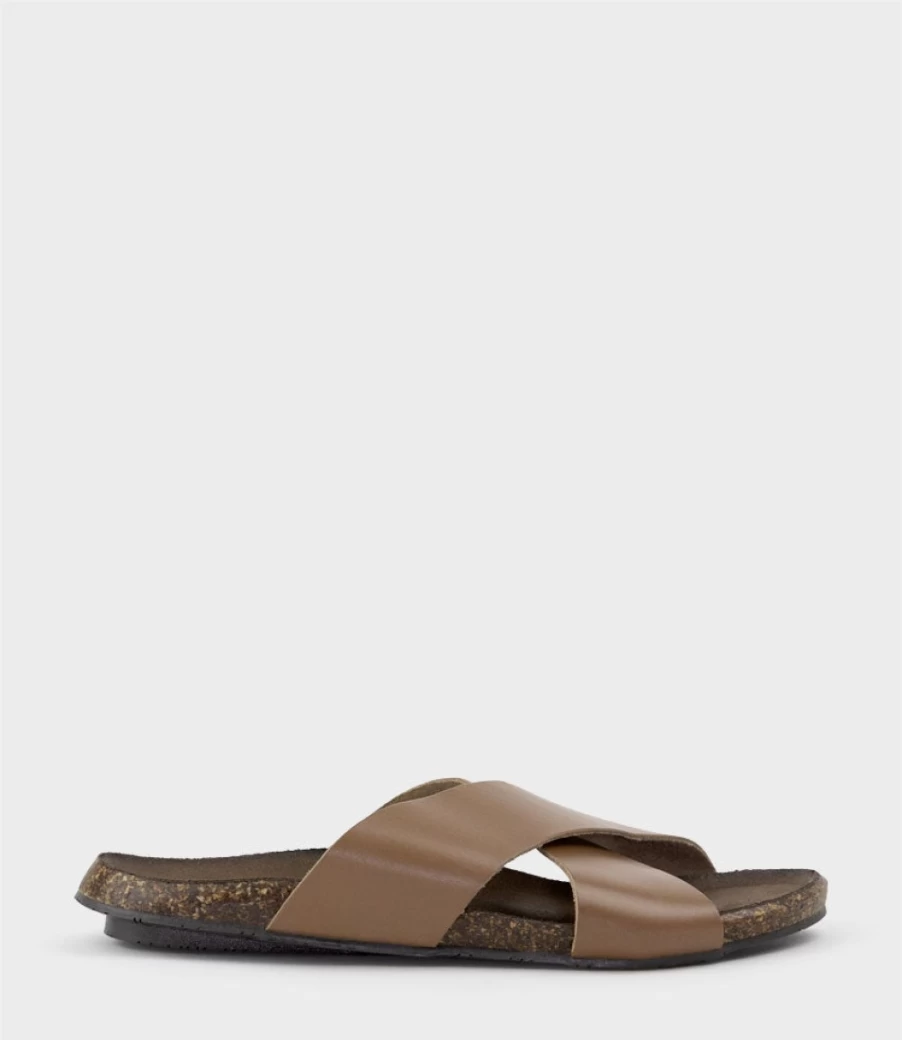 Edward Meller Women's Kumi Crossover Slide Sandals with Footbed in Brown