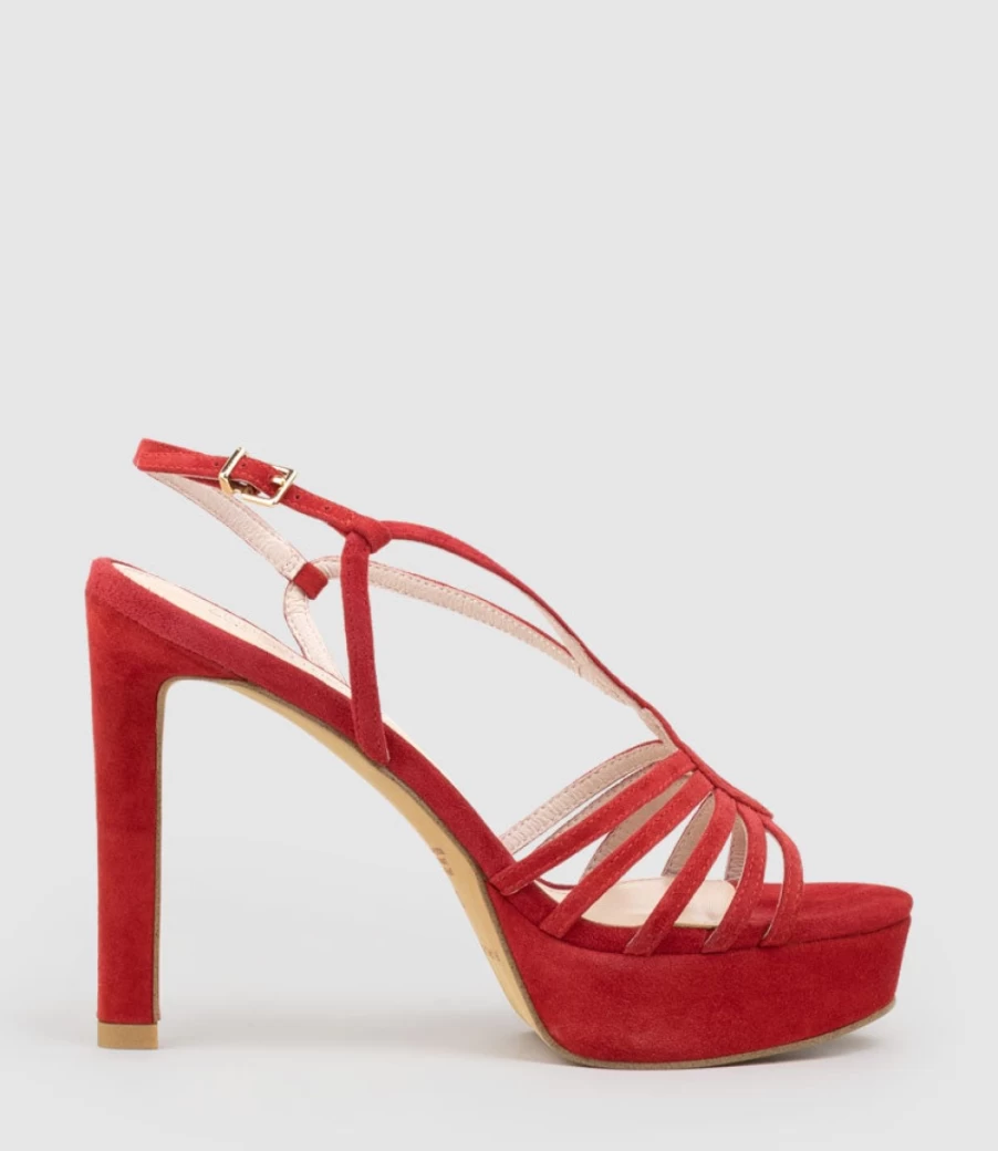 Edward Meller Women's Sienna110 Red Suede Strappy Platform Sandals