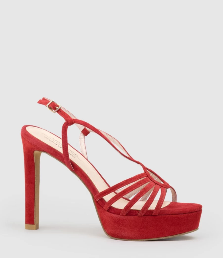 Edward Meller Women's Sienna110 Red Suede Strappy Platform Sandals