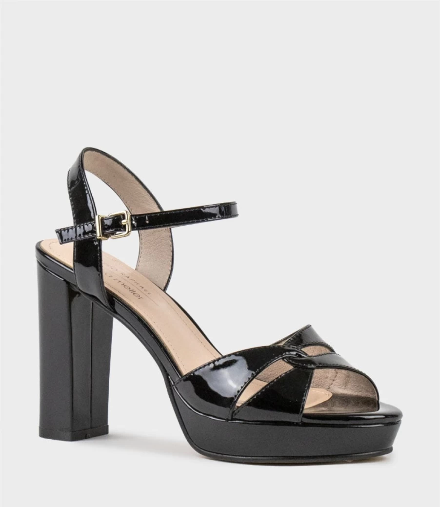 Edward Meller Women's Regent100 Black Patent Leather Interlocked Platform Sandal