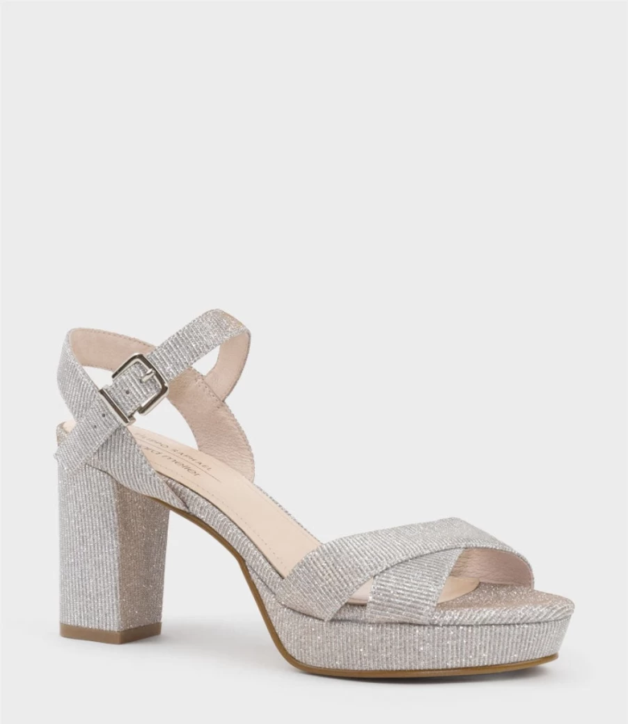 Edward Meller Women's Rowan80 Silver Asymmetrical Platform Sandals - Stylish High Heel Dress Shoes