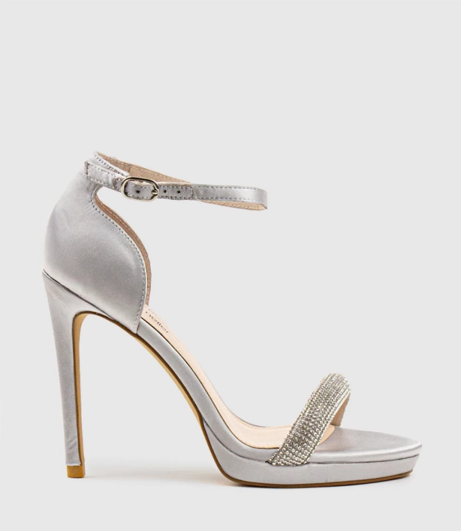 Edward Meller Women's Wistful110 Silver Satin Diamond Band Platform Sandals
