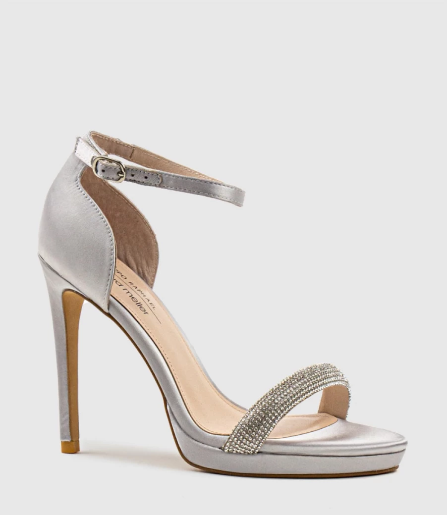 Edward Meller Women's Wistful110 Silver Satin Diamond Band Platform Sandals