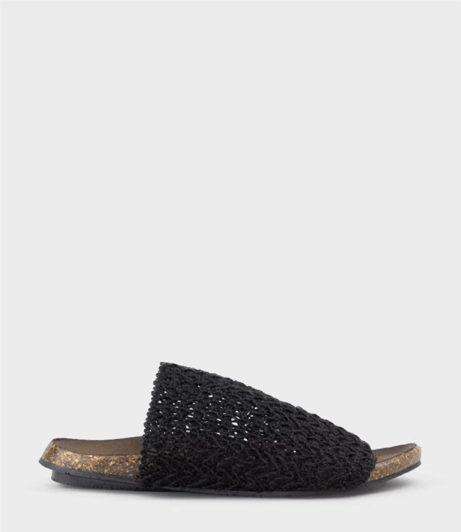 Edward Meller Women's Kyndra Textured Slide Sandals with Footbed in Black