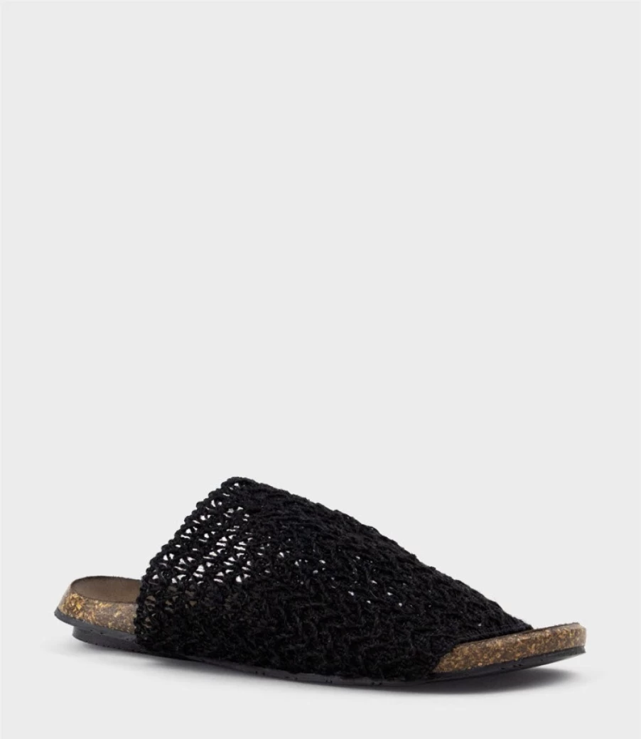 Edward Meller Women's Kyndra Textured Slide Sandals with Footbed in Black