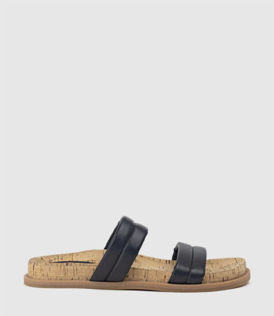 Edward Meller Women's Kinala Black Two Strap Slide On Sandals