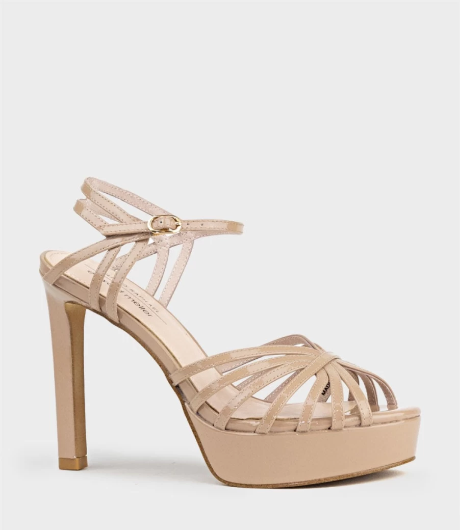 Edward Meller Women's Syria110 Multistrap Platform Sandal in Nude Patent Leather