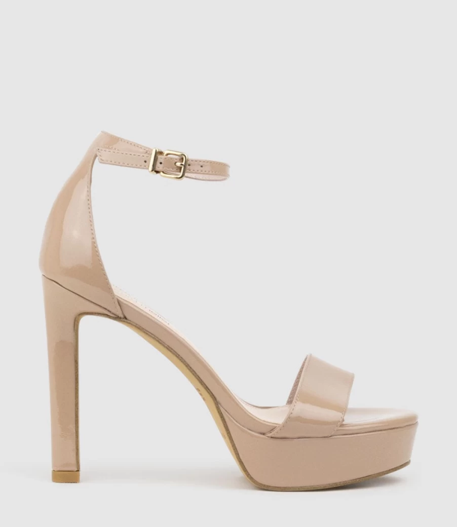 Edward Meller Women's Sydney110 Nude Patent Leather Single Strap Platform Sandals