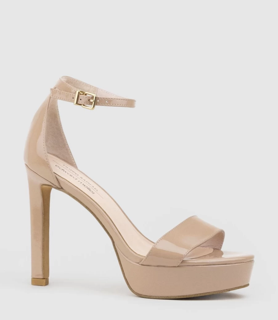 Edward Meller Women's Sydney110 Nude Patent Leather Single Strap Platform Sandals