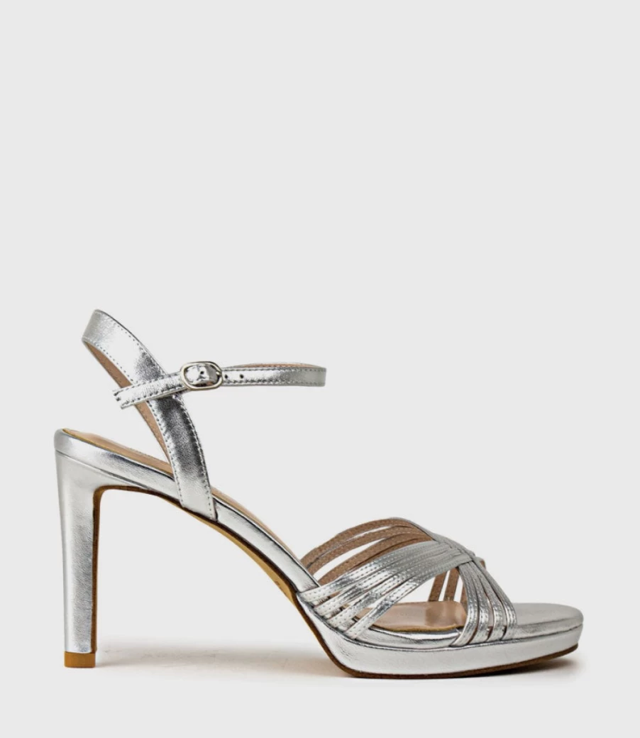Edward Meller Women's Sona90 Silver Cross Strap Platform Sandals