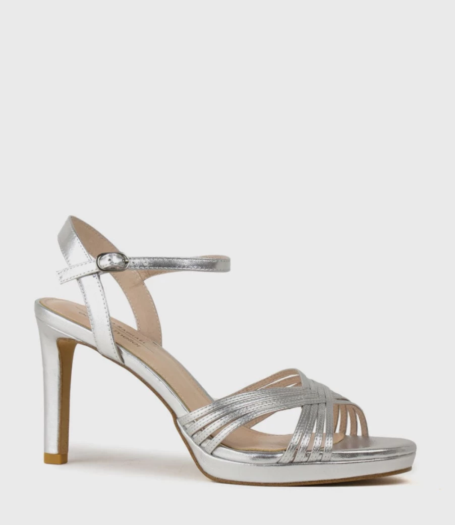 Edward Meller Women's Sona90 Silver Cross Strap Platform Sandals
