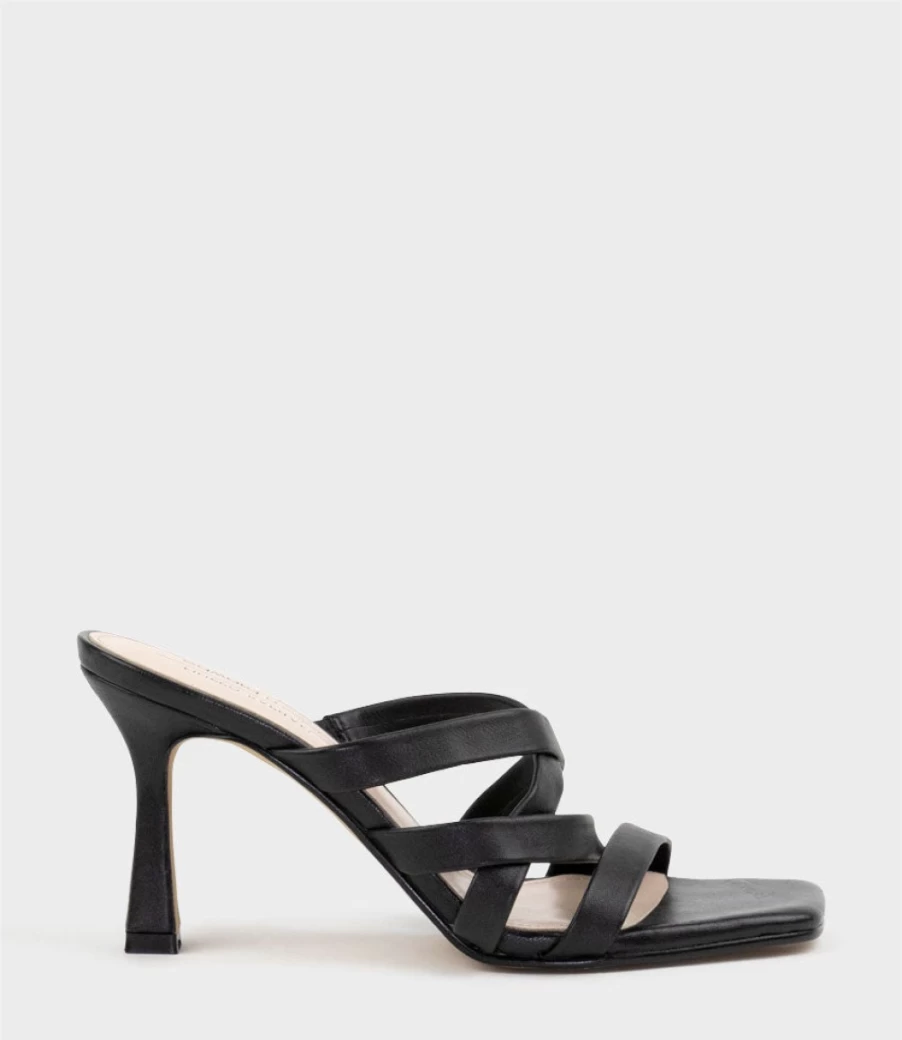 Edward Meller Women's Indie80 Black Square Toe Strappy Slide Sandals