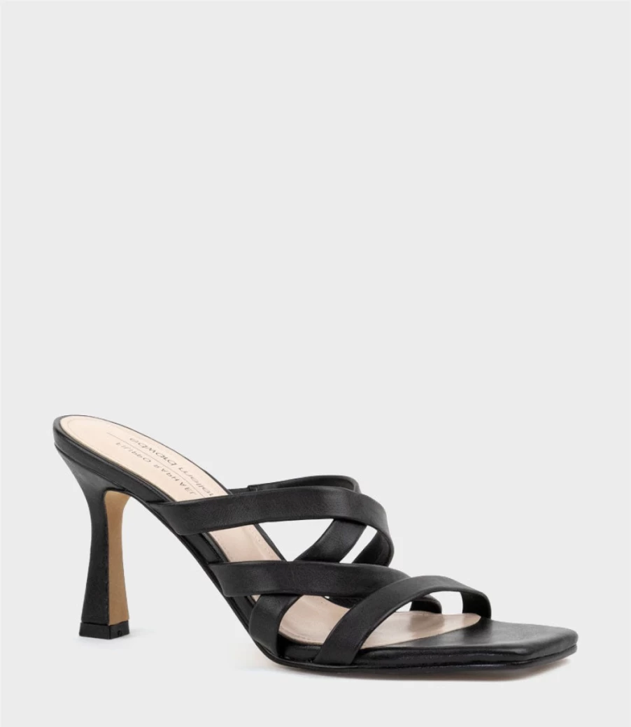 Edward Meller Women's Indie80 Black Square Toe Strappy Slide Sandals
