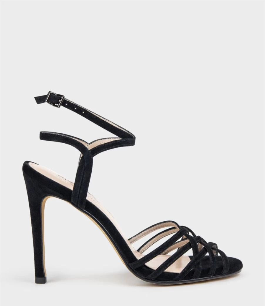 Edward Meller Women's Wilder100 Black Suede Strappy Sandals