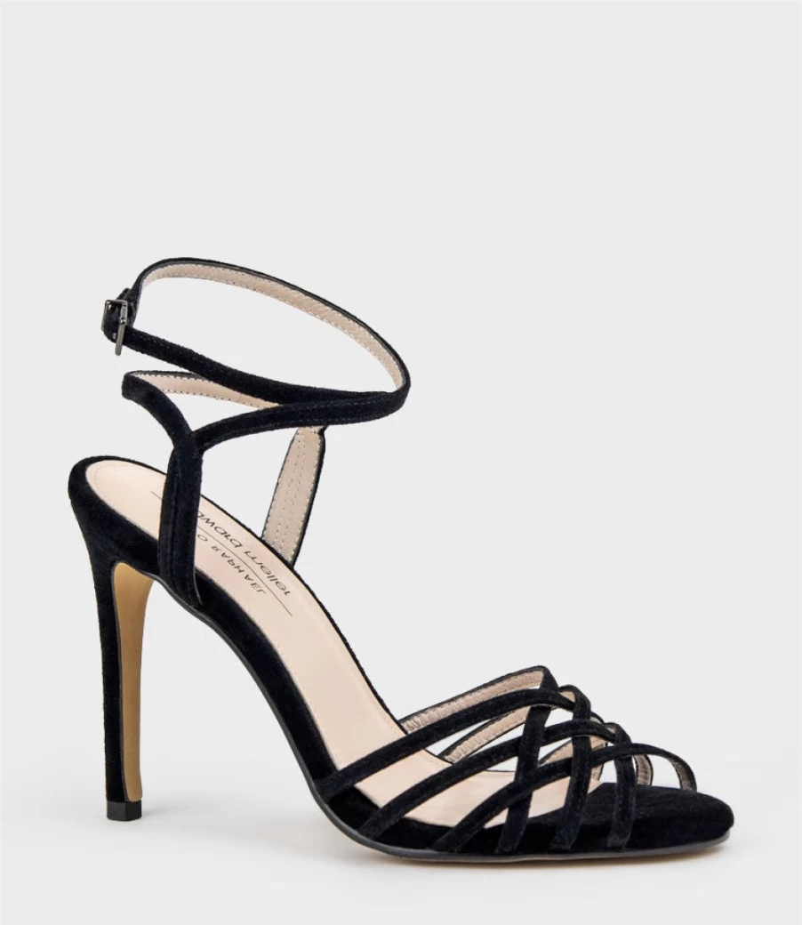 Edward Meller Women's Wilder100 Black Suede Strappy Sandals