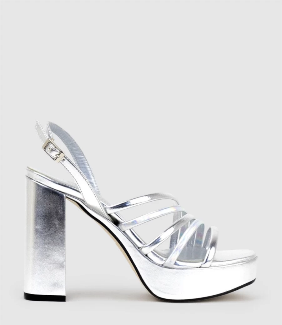 Edward Meller Women's Rinwa100 Silver Asymmetrical Platform Sandals