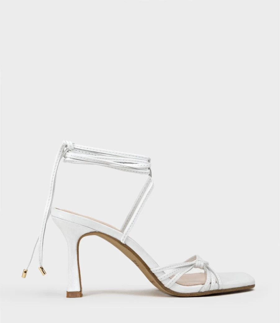 Edward Meller Women's Sidney80 White Square Toe Ankle Tie Sandals
