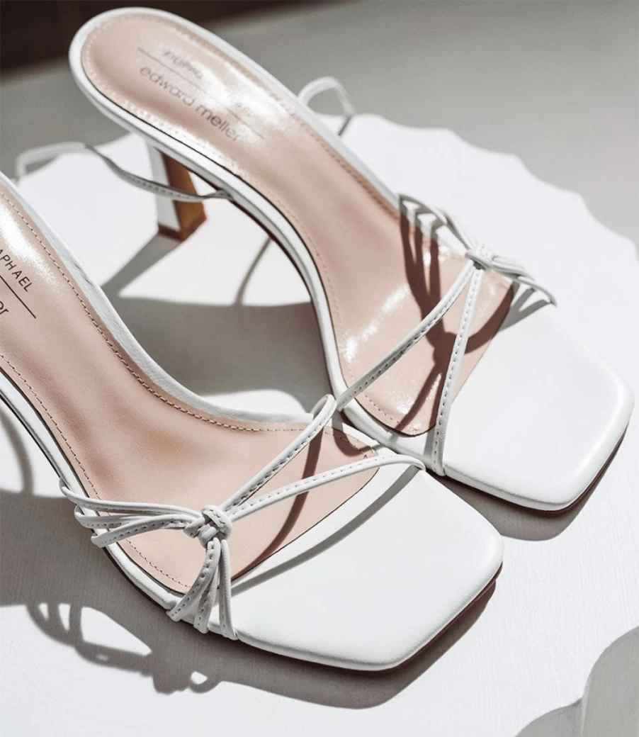 Edward Meller Women's Sidney80 White Square Toe Ankle Tie Sandals