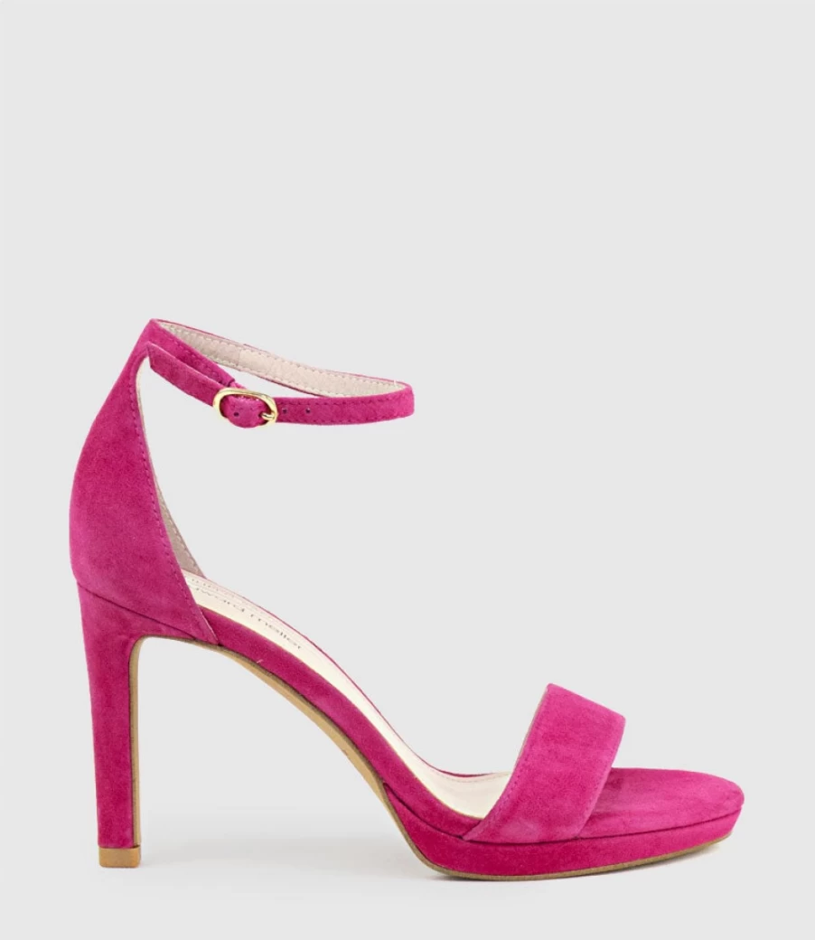Edward Meller Women's Sylvia90 Platform Sandal in Hot Pink Suede - Chunky Heel Summer Shoes