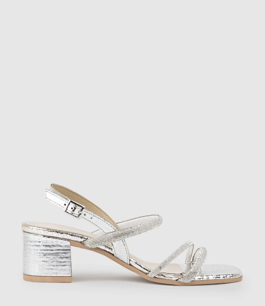 Edward Meller Women's Soiree50 Silver Crystal Block Heel Sandals