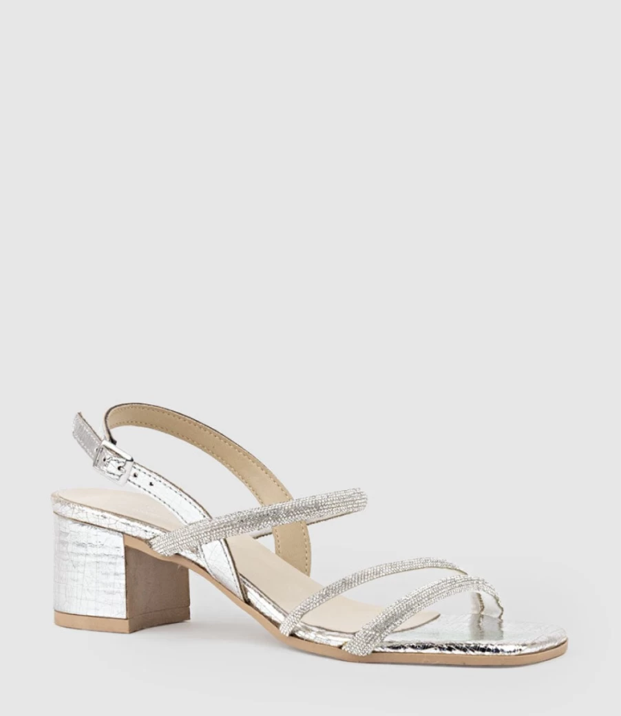 Edward Meller Women's Soiree50 Silver Crystal Block Heel Sandals
